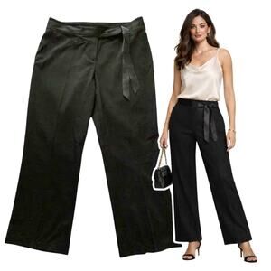 Y2K Escada Black Wool Dress Pants Sz 40 Large 10/12 Ribbon Belt Trouser Wide Leg